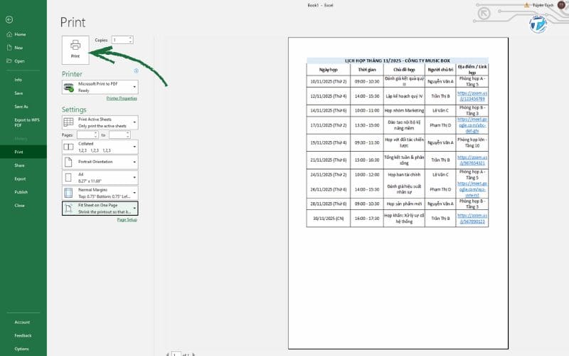 Hình ảnh in dọc vừa trang giấy A4 trong Excel bước 3 - Print Preview → In